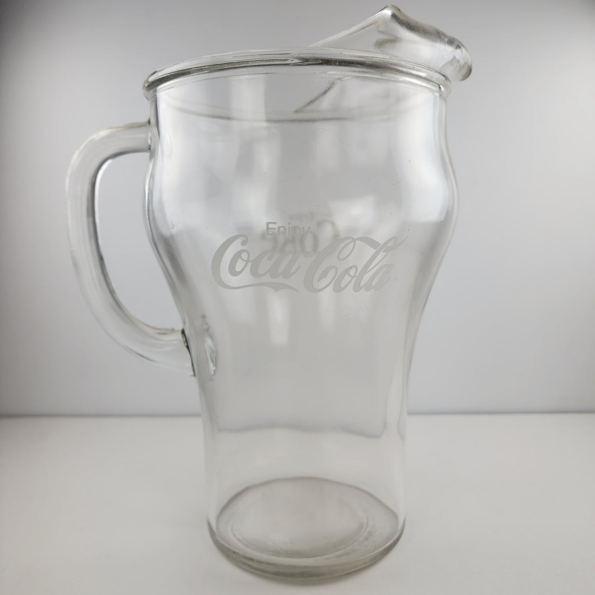Vintage 9.5" Coca Cola Classic Clear Glass Pitcher Enjoy Coke