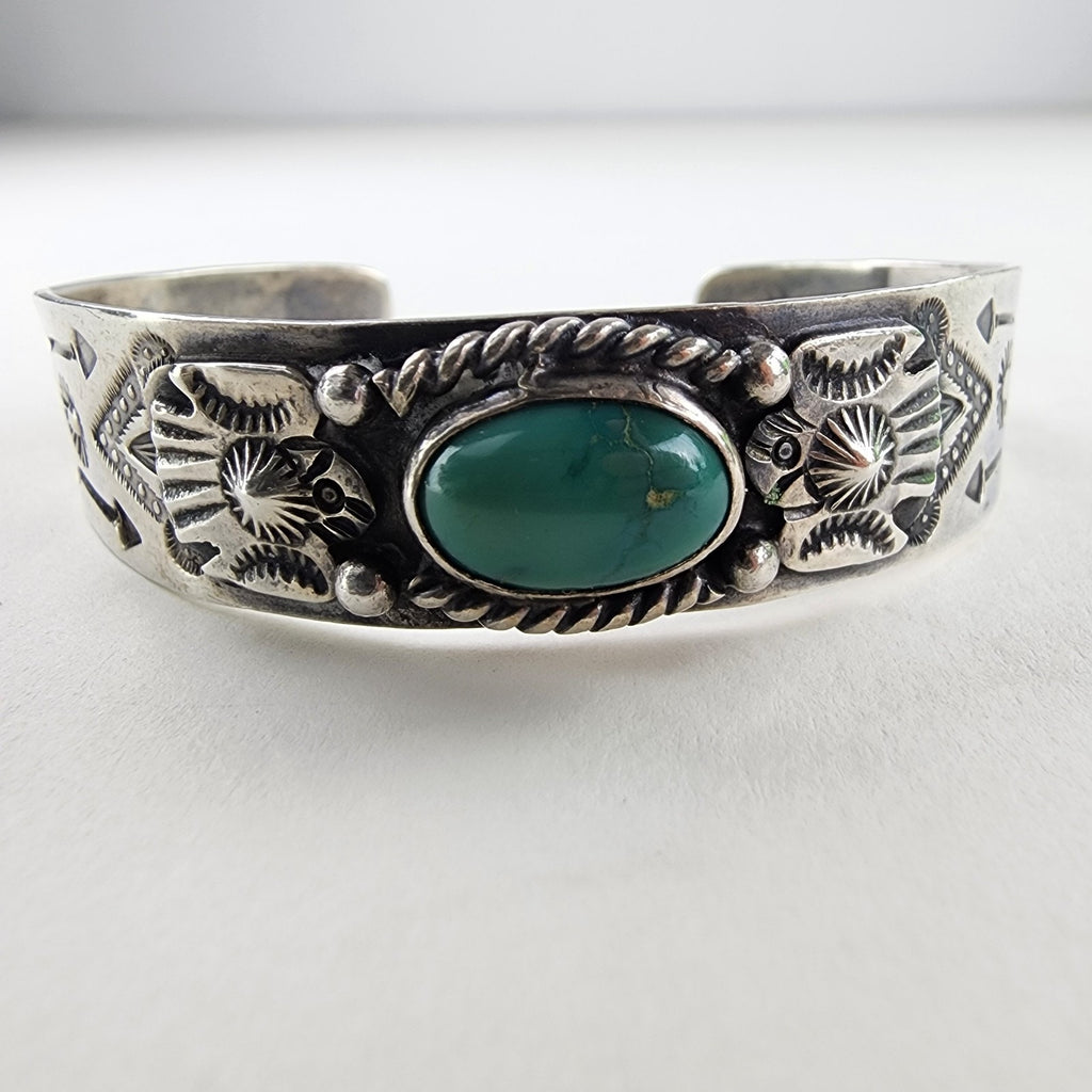 6 1/2" Fred Harvey Era Eagle Turquoise Sterling Silver 925 Cuff Bracelet Native
