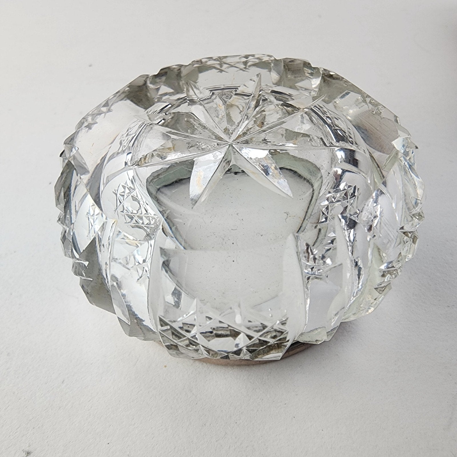 Cut Glass Salt Cellar Sterling Silver 925 Rim Marked 1914 London Antique