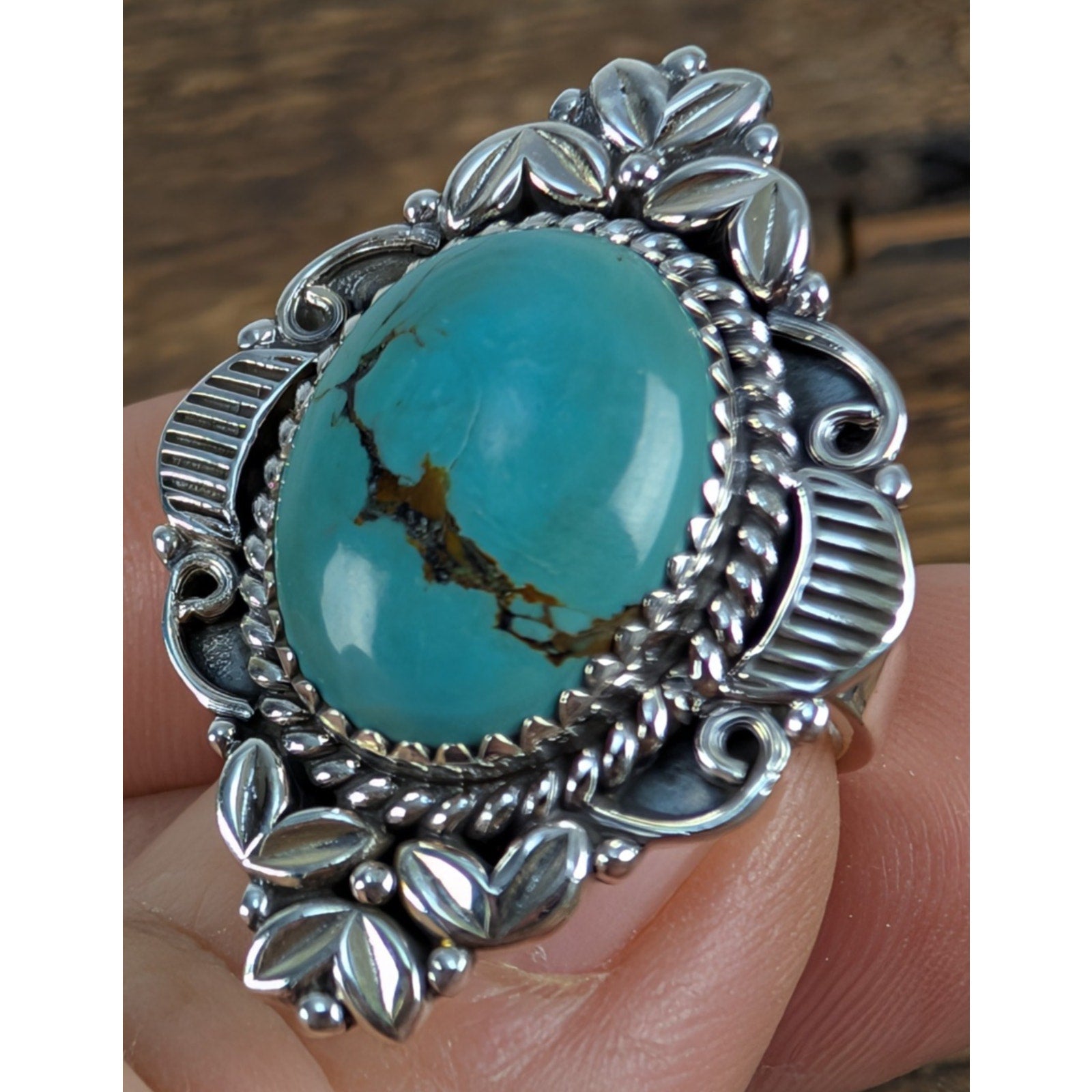 Southwestern Turquoise Stamped Sterling Silver 925 Adjustable Ring New