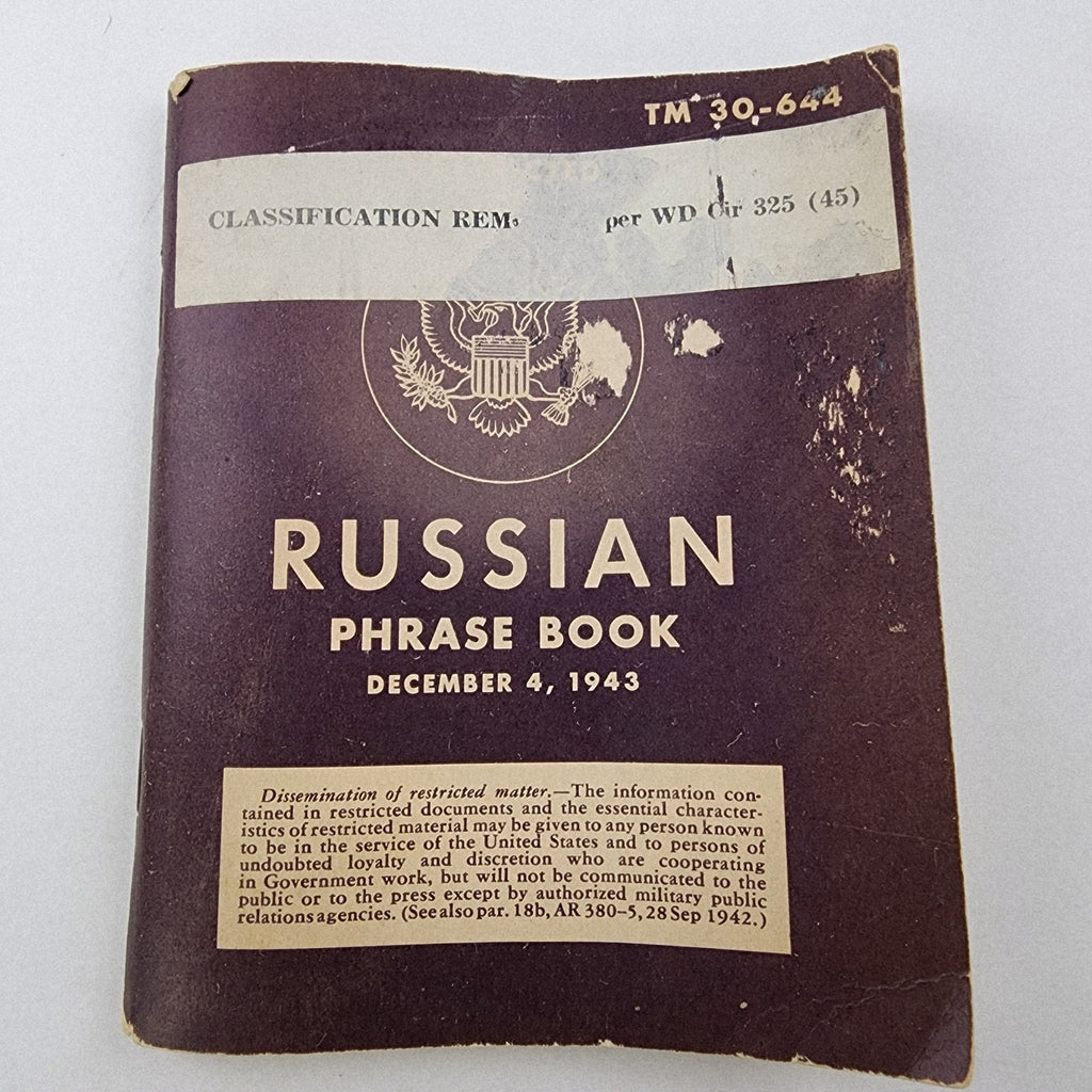 1943 US WWII Classified Russian Phrase Book with Handwritten Soviet Inscription