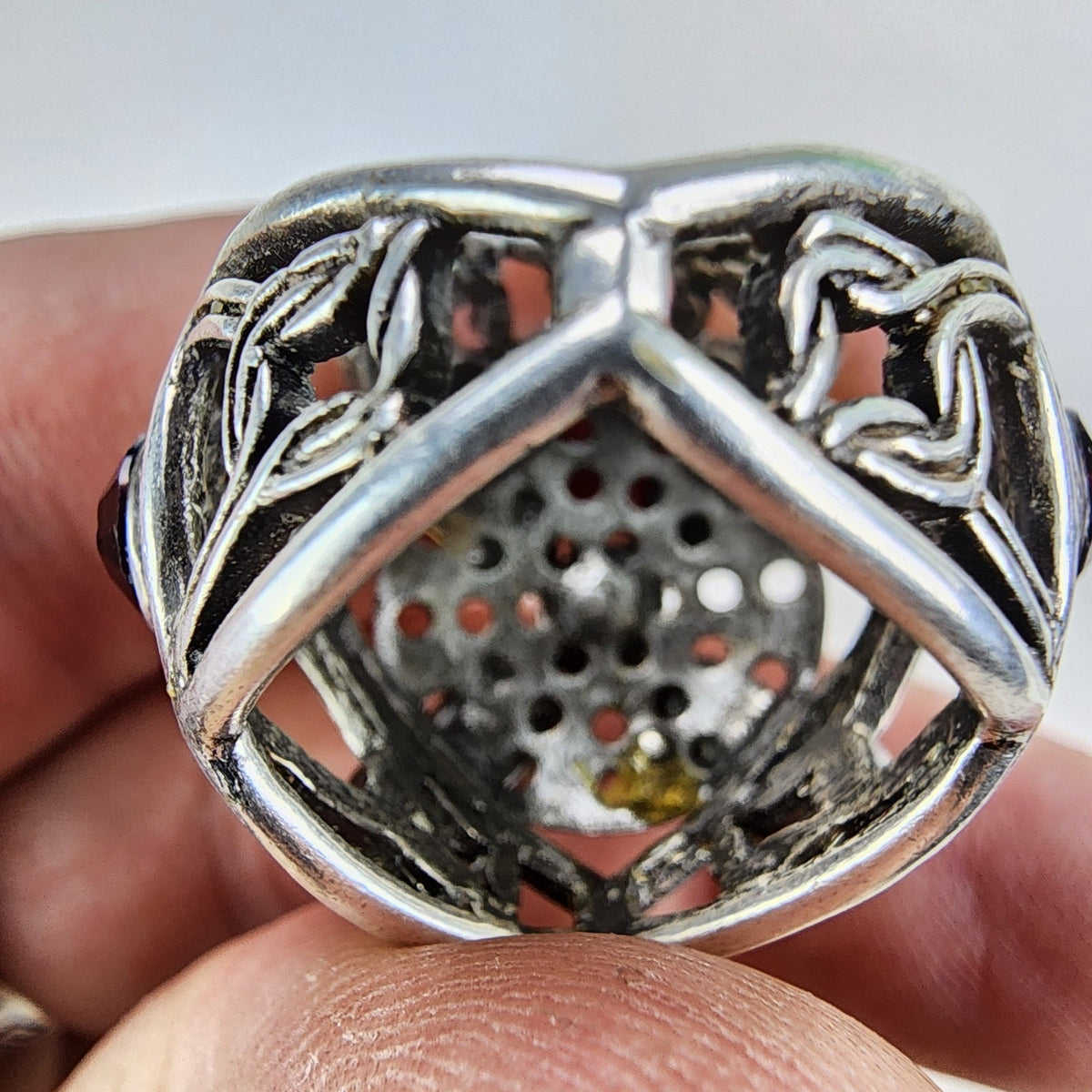 Pomander Caged Marquise Cocktail Ring Size 6 Silverplate Vintage