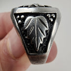 Black Hills Gold Signet Ring Size 9 in Sterling Silver 925 with Grape Leaves