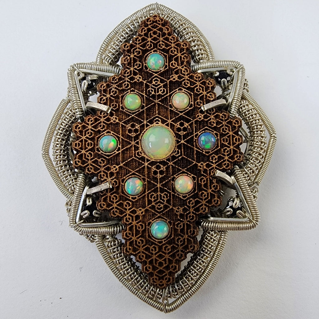 Opal Wire Wrap by LaserTrees & WrappedEnergy Sterling Silver 925 Pendant