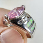 Opal Inlay Amethyst Ring Size 8 1/2 Sterling Silver 925 Vintage