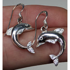 Vintage Dolphin Sterling Silver 925 Dangle Earrings