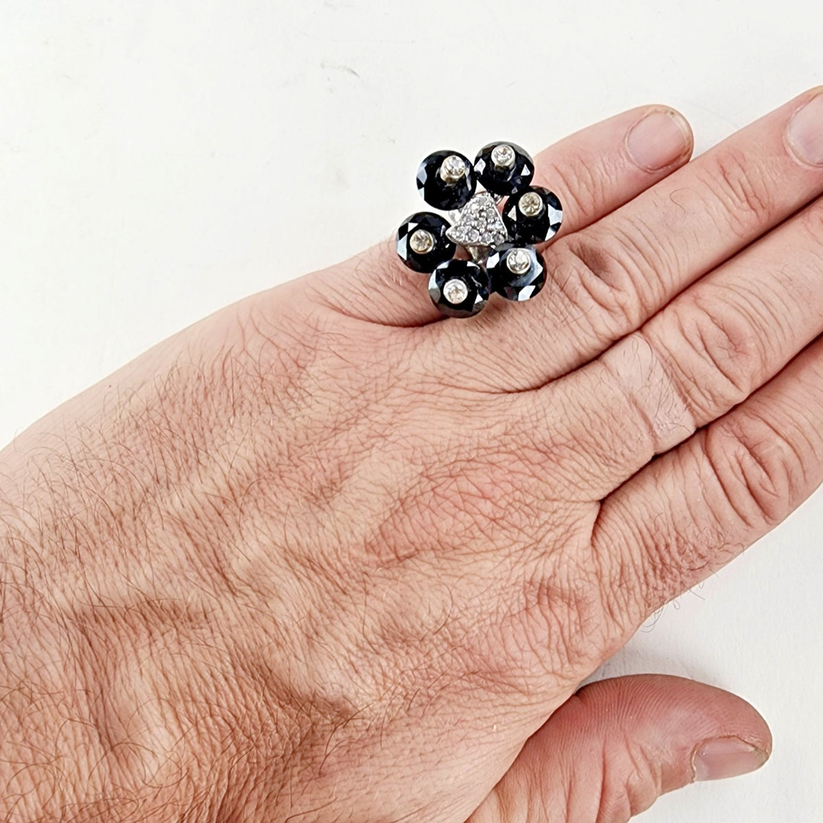 Vintage Soviet Cluster Cocktail Ring Size 7 Sterling Silver 925 Vintage