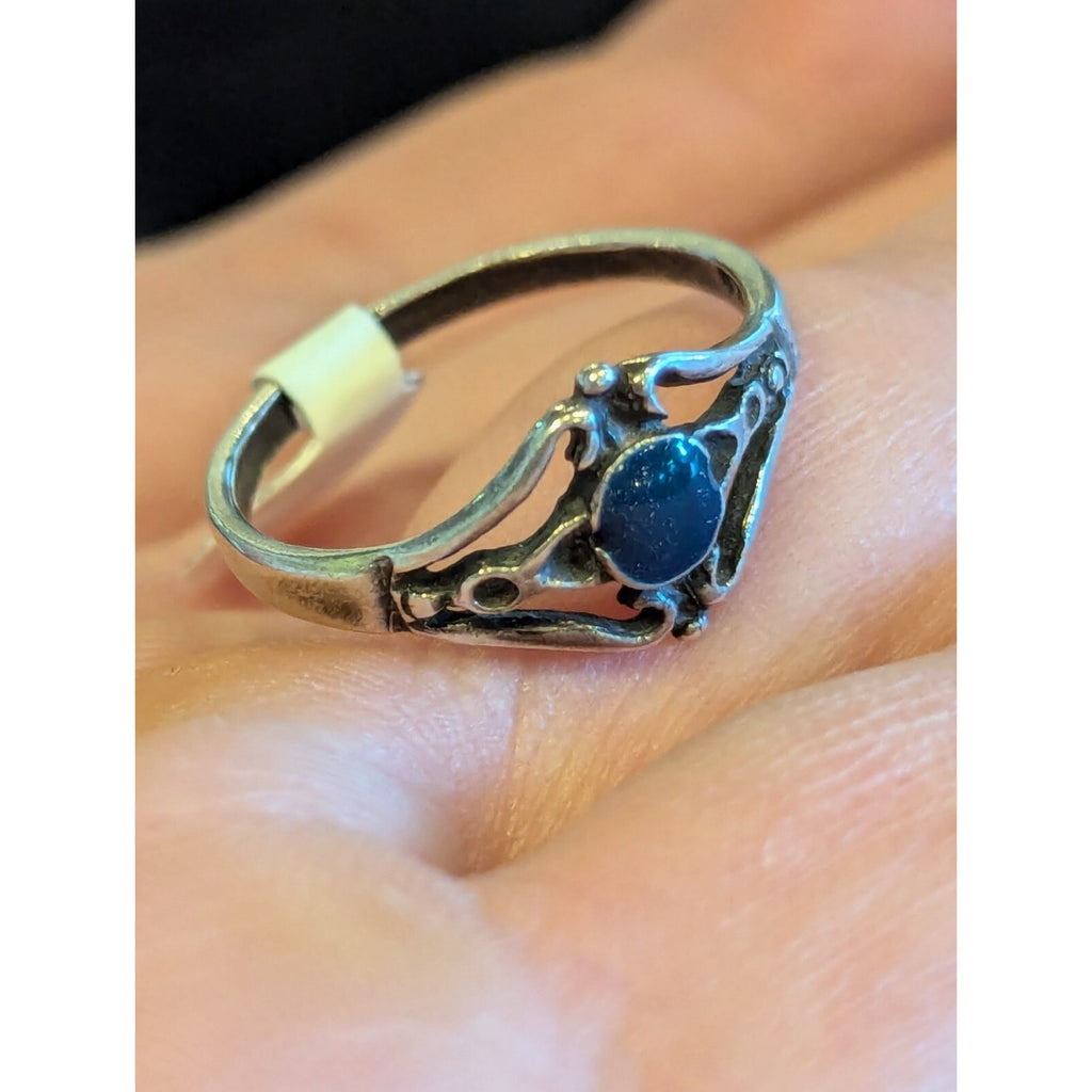 Blue Enamel Sterling Silver Bali 925 Open Ring - Size 7