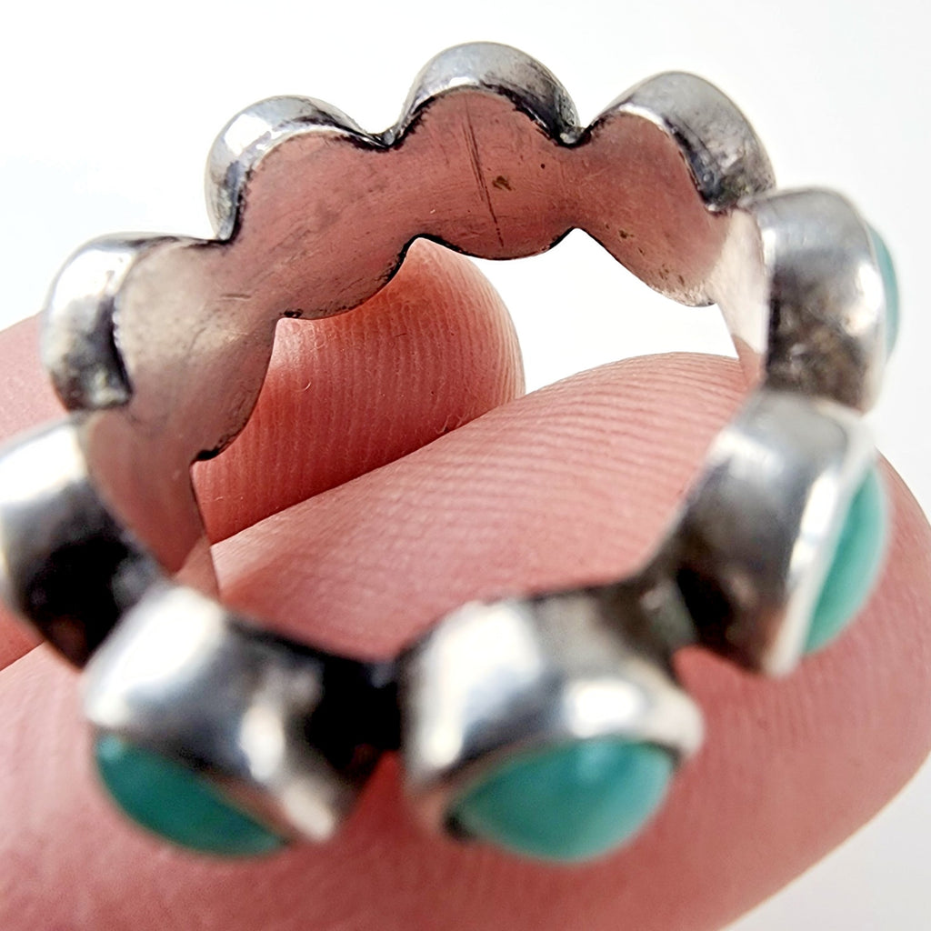 Turquoise Cabochon Infinity Band Ring Size 6 1/2 Sterling Silver 925 Vintage