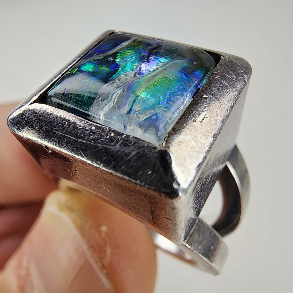 Bold Modernist Abalone Doublet Mexico Ring Size 6 1/4 Sterling Silver 925