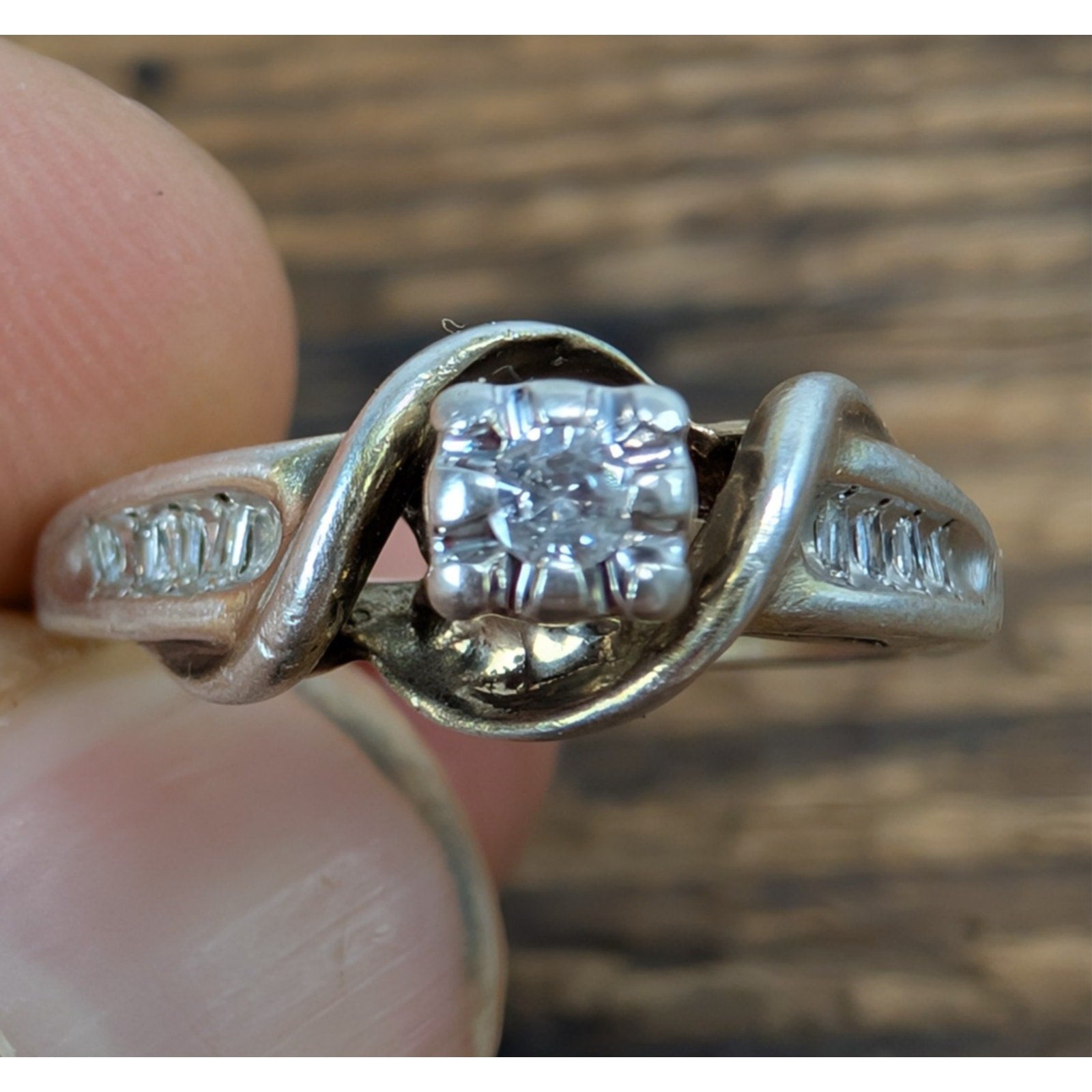Vintage DIAMOMD Engagement Ring Sterling Silver 925 Size 6 1/2