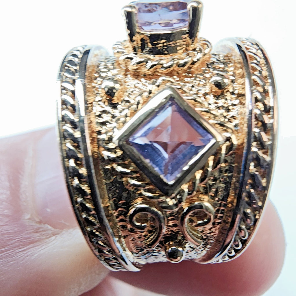 Textured Amethyst Band Ring Size 7 Sterling Silver 925