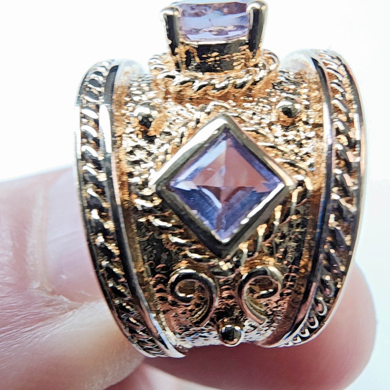 Textured Amethyst Band Ring Size 7 Sterling Silver 925