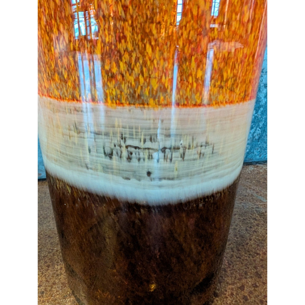 Midcentury MCM TriColor 12" Vase Orange, Beige, Brown Handblown Glass