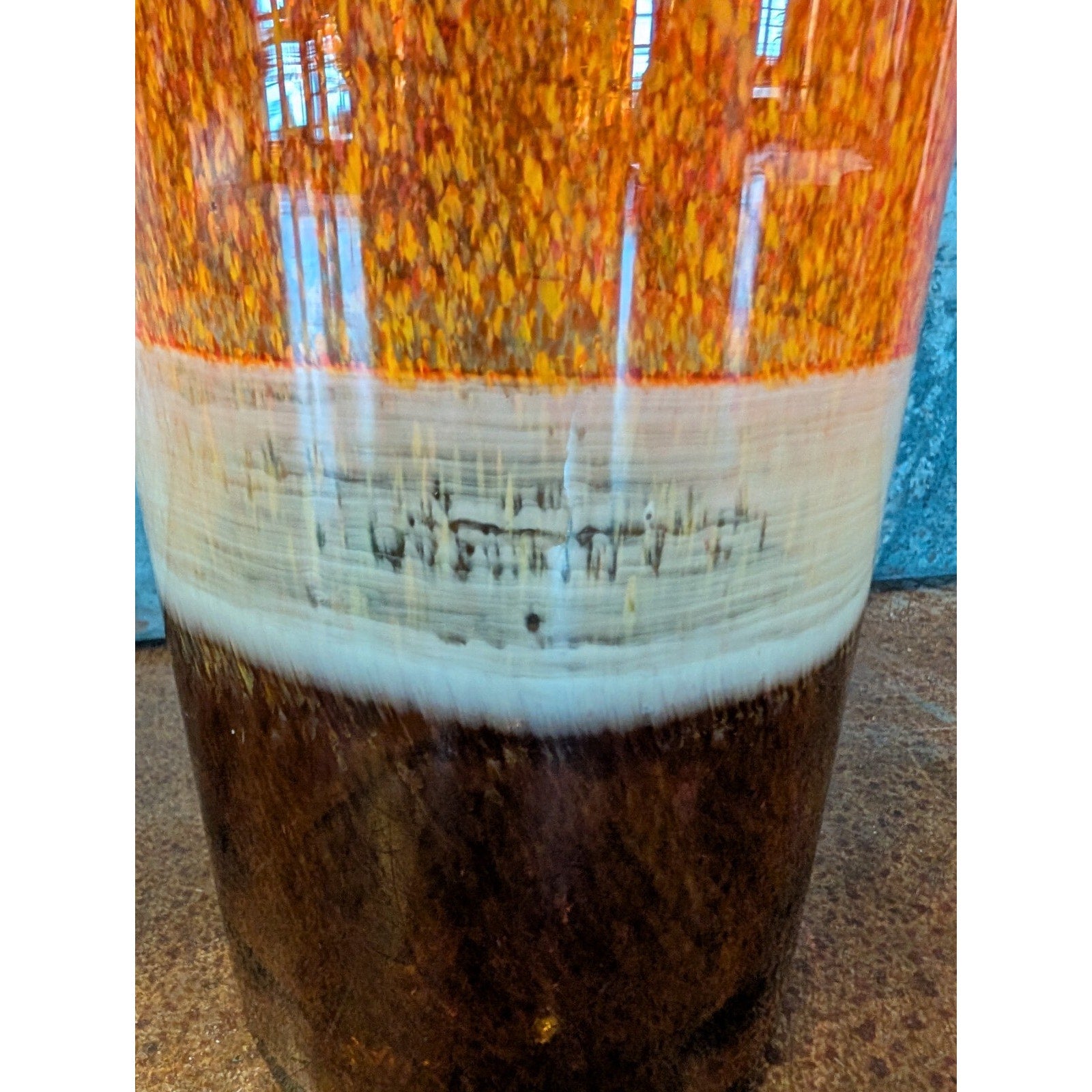 Midcentury MCM TriColor 12" Vase Orange, Beige, Brown Handblown Glass