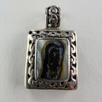 Mexico Abalone Inlay Squre Pendant Sterling Silver 925 Vintage