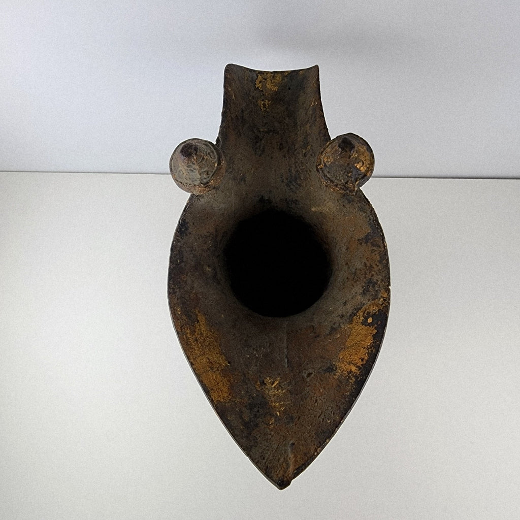Chinese Bronze Jue Gilt Splashed Archaistic Tripod Wine Vessel Replica