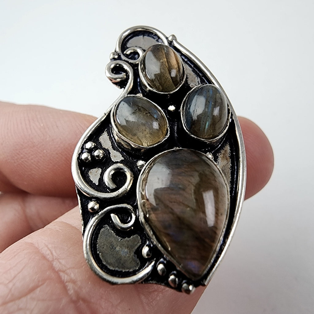 Rainbow Moonstone Shield Ring Size 7 Sterling Silver 925 Vintage