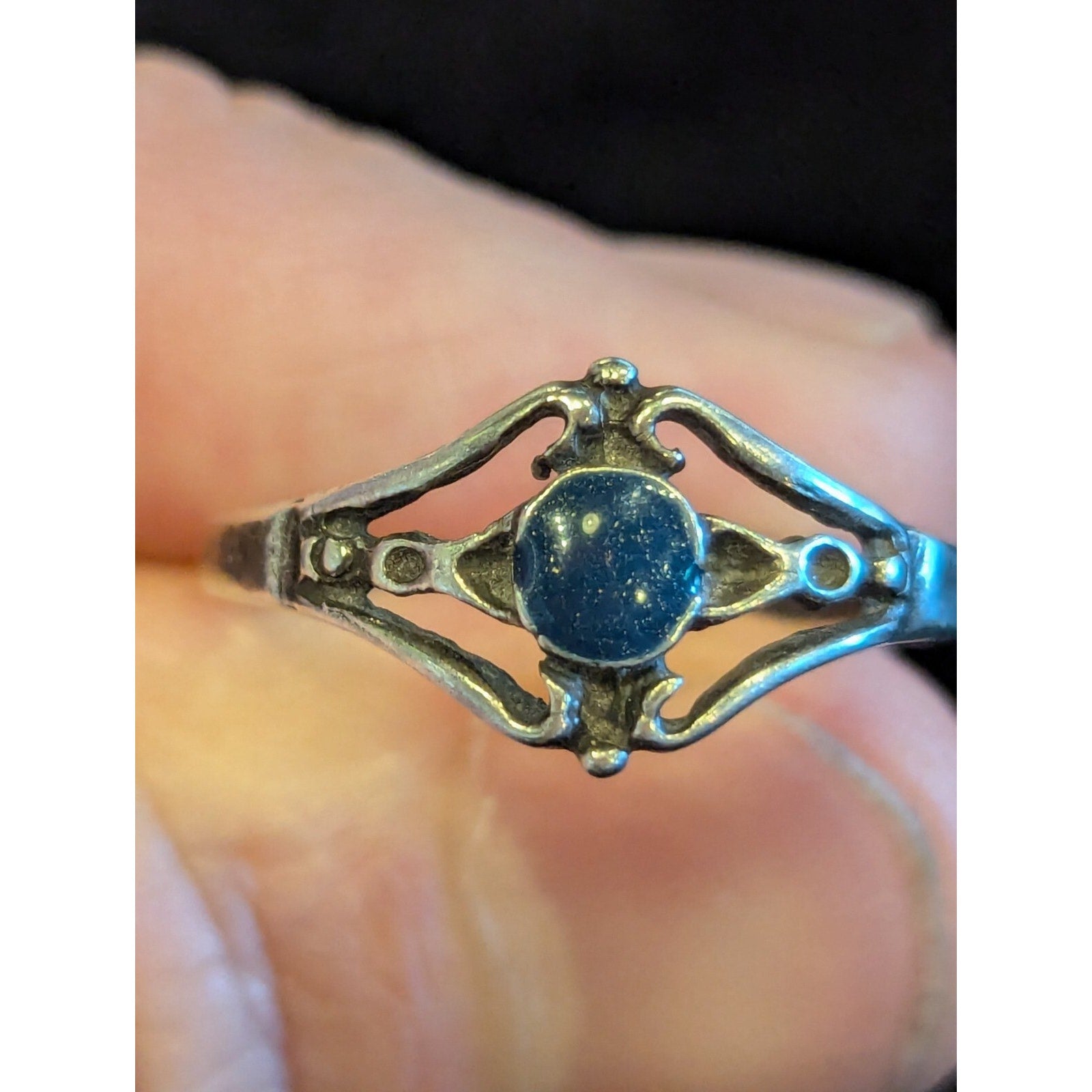 Blue Enamel Sterling Silver Bali 925 Open Ring - Size 7