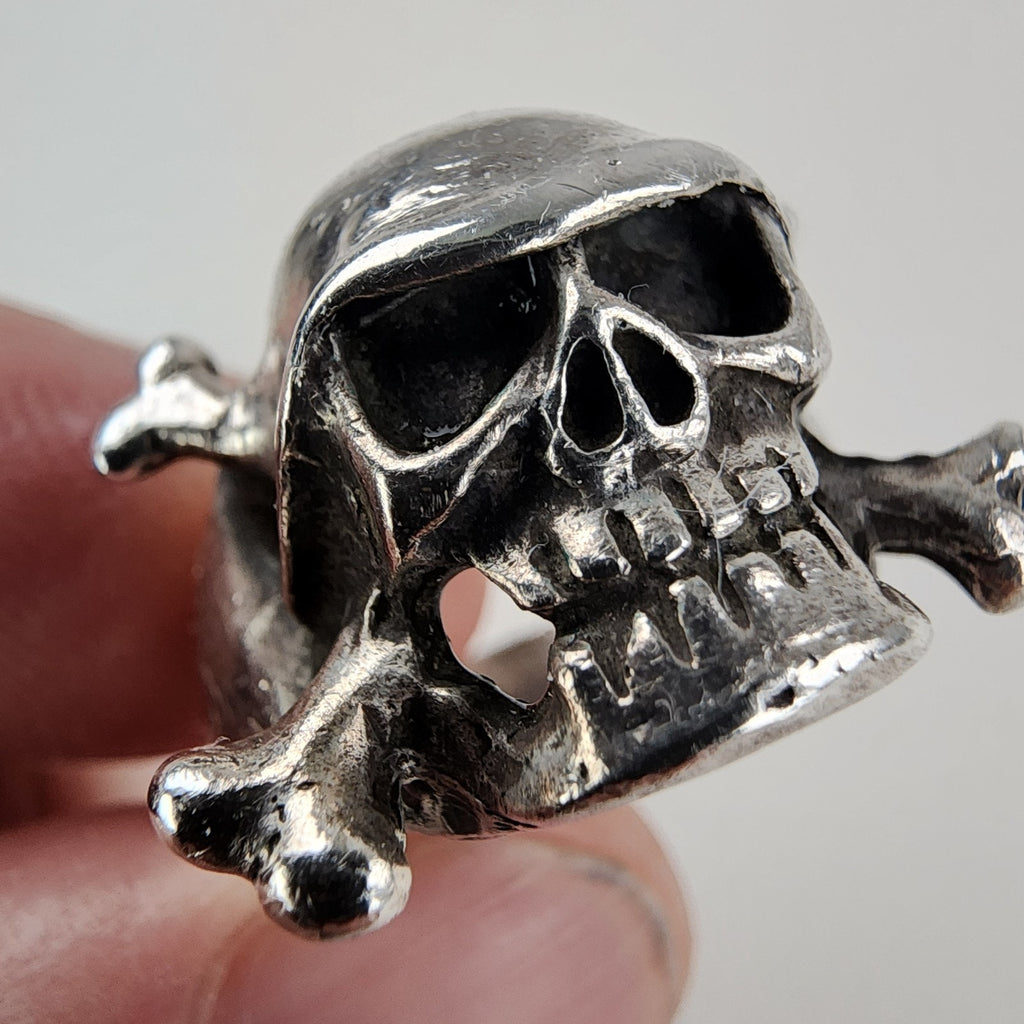 Biker Skull & Crossbones Ring Size 10 Sterling Silver 925 Vintage