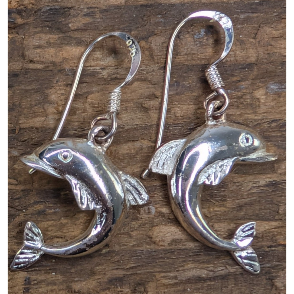 Vintage Dolphin Sterling Silver 925 Dangle Earrings