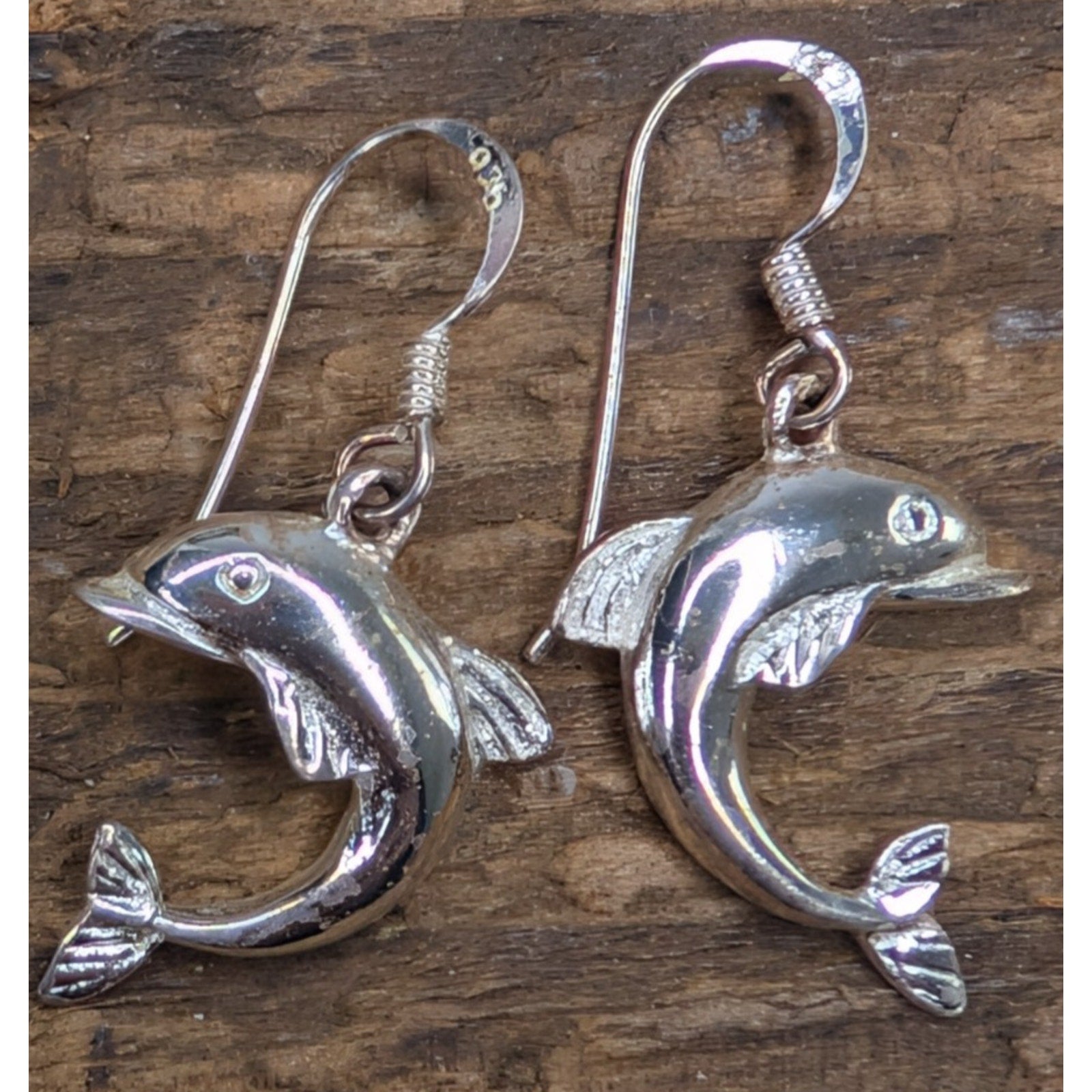 Vintage Dolphin Sterling Silver 925 Dangle Earrings