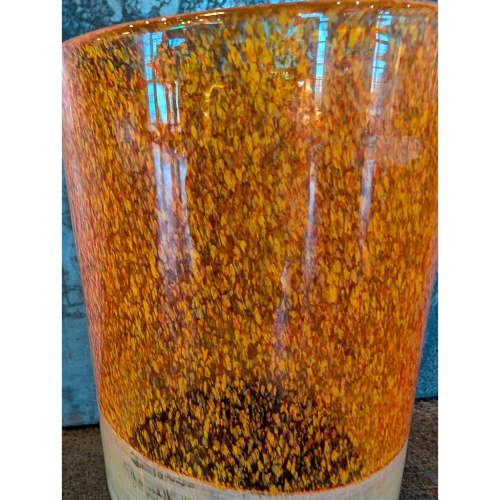 Midcentury MCM TriColor 12" Vase Orange, Beige, Brown Handblown Glass