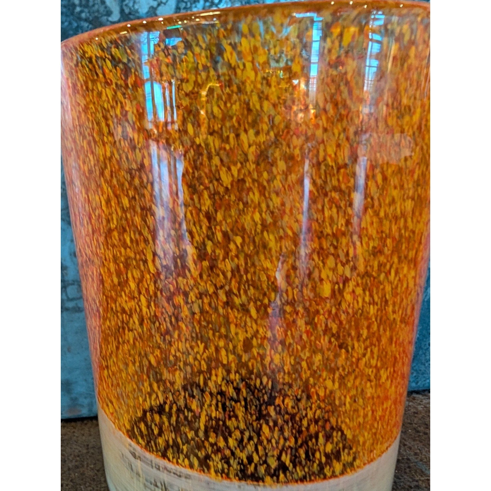 Midcentury MCM TriColor 12" Vase Orange, Beige, Brown Handblown Glass