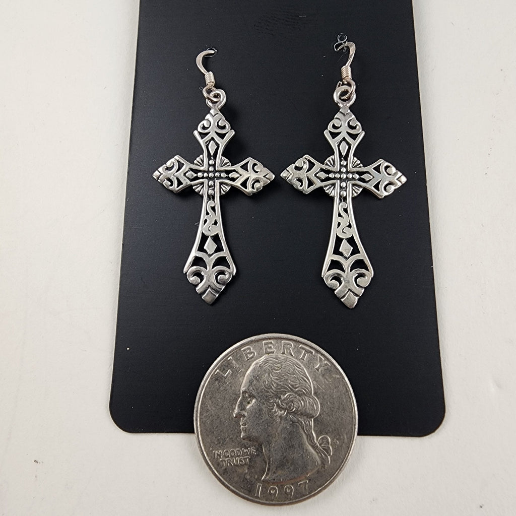 Celtic Cross Sterling Silver 925 Fish Hook Dangle Earrings