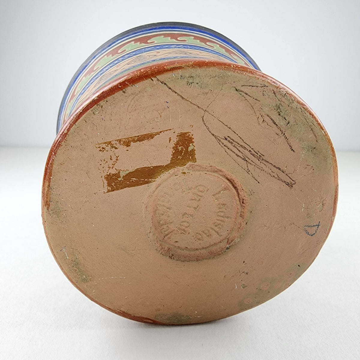 1930's Ladislao Ortega Polychrome Handled Basket Clay Painted Mexican Pottery