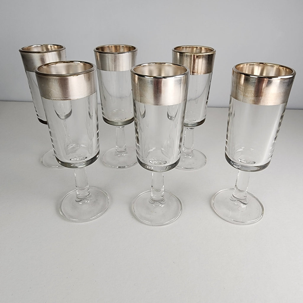 Silver Rimmed Stemmed Cordial Glasses Set of 6