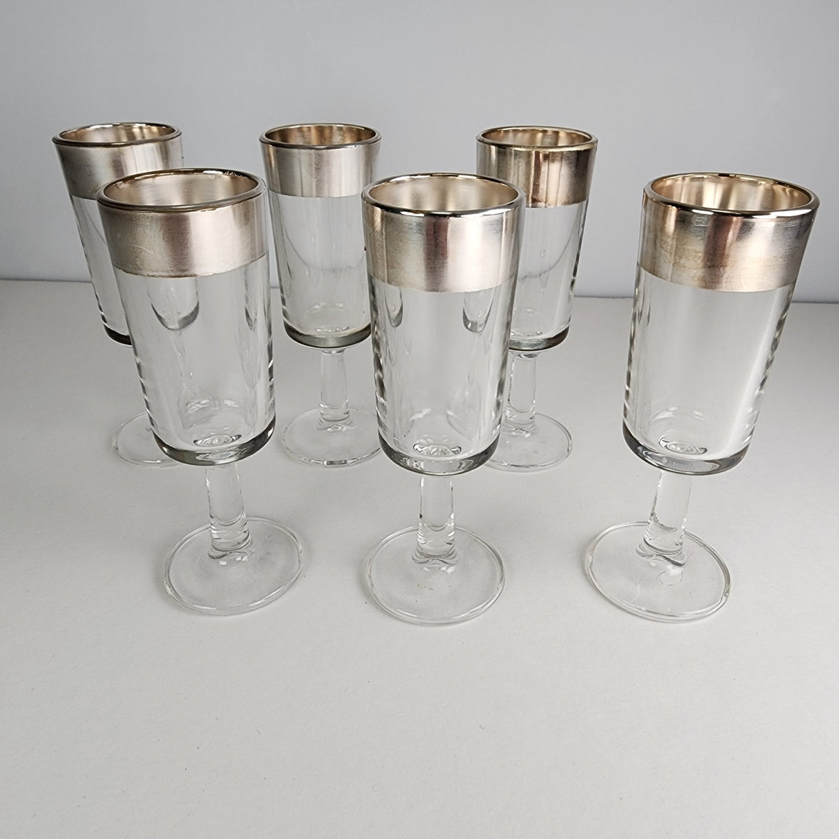 Silver Rimmed Stemmed Cordial Glasses Set of 6