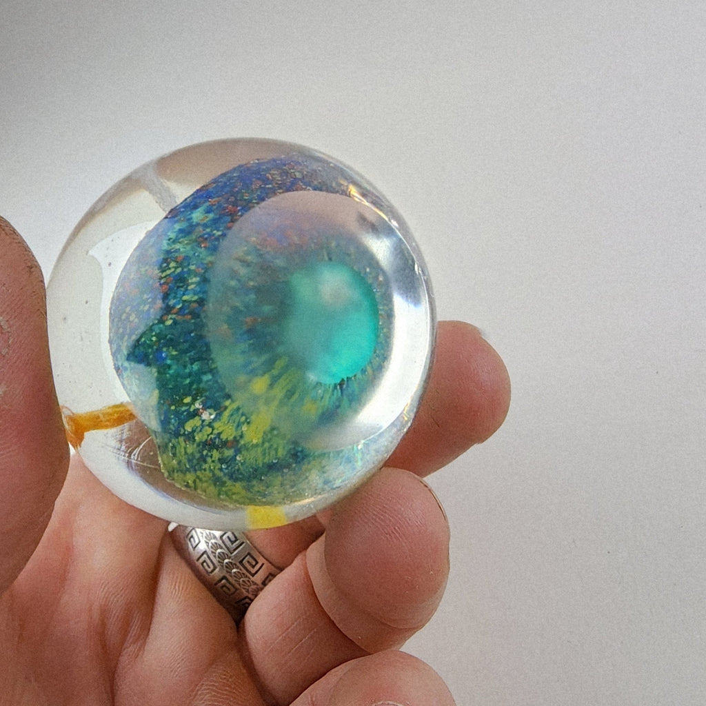 2 1/2" Tree Landscape Art Glass Paperweight Vintage Hand Blown Borosilicate
