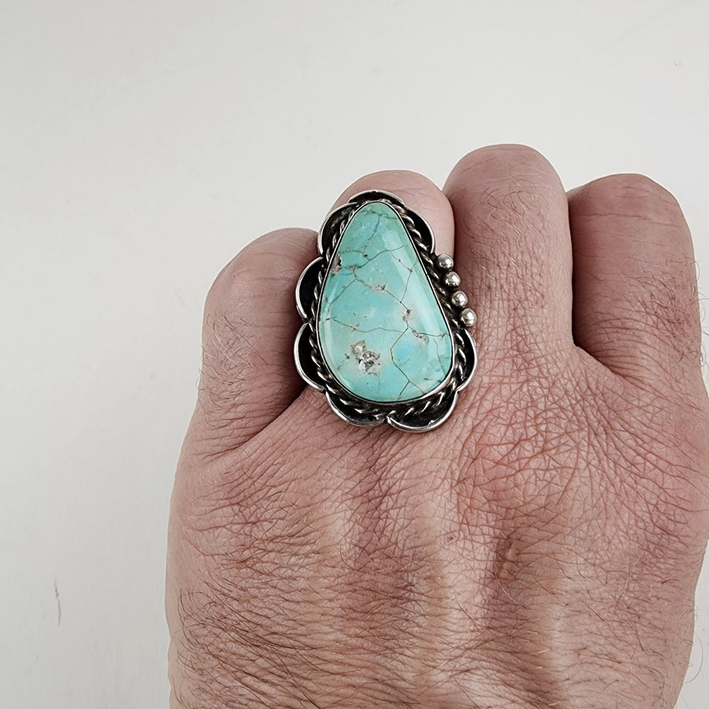 Turquoise Native Statement Ring Size 11 1/2 Sterling Silver 925 Signed BB