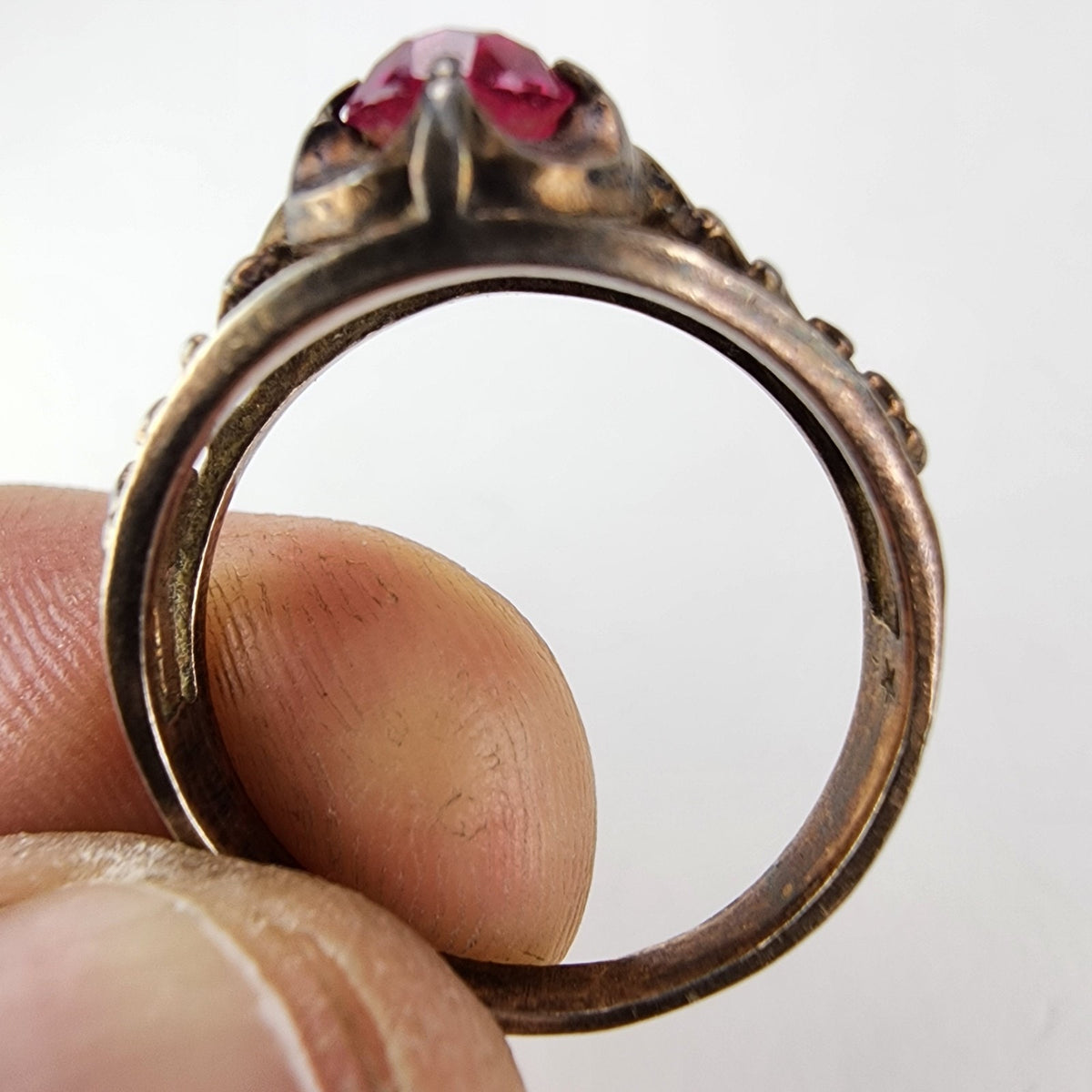 Pink Sapphire Russian Ring Size 9 1/2 Sterling Silver 875 Vintage Gold Finish