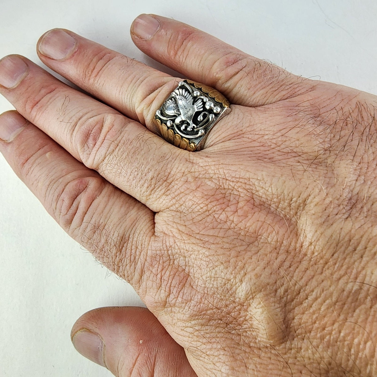 Black Hills Gold Eagle Mens Ring Size 11 Sterling Silver 925 & Brass Vintage
