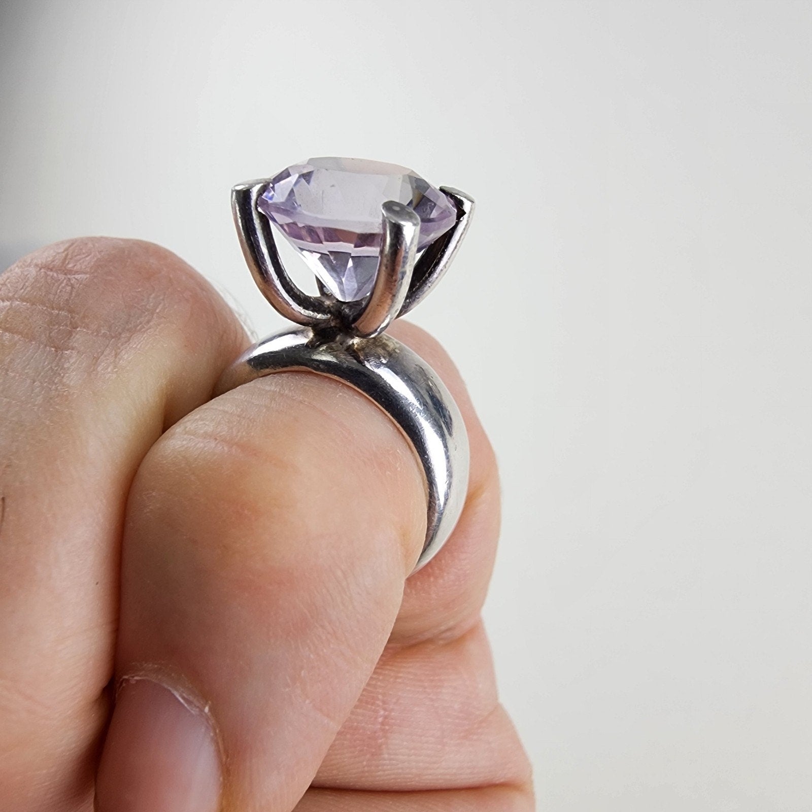 Pink Spinel Solitaire MH Designer High Set Ring Size 6 Sterling Silver 925