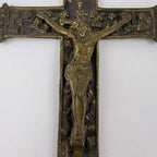 19th C European Baroque Bronze Crucifix Antique Relief Cross 7 1/2"