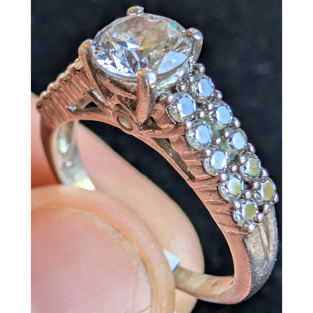 Vintage Double Row CZ Sterling Silver 925 Ring - Size 8 3/4
