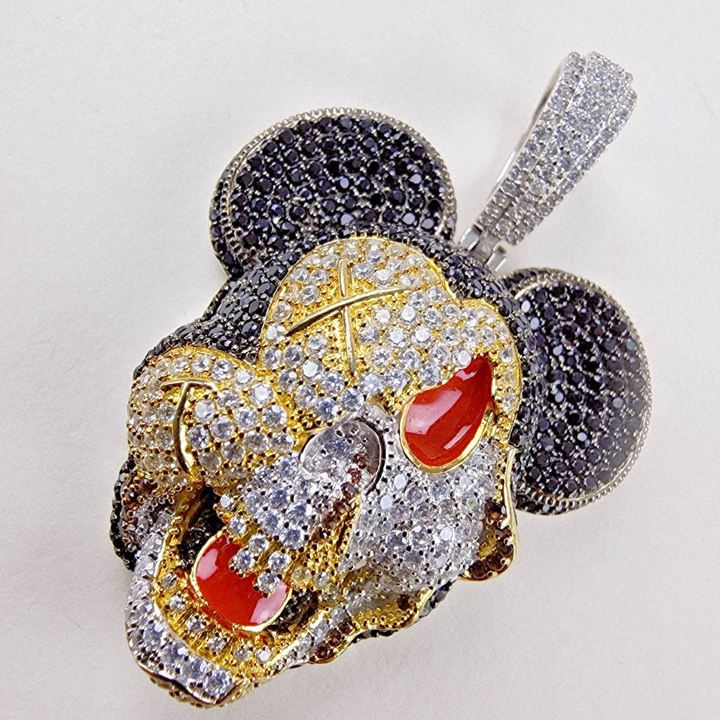 Iced Out Twisted Mickey Mouse Sterling Silver 925 Pendant New