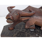 Chinese Water Buffalo Hand Carved Statue w/ Stand Antique Republic Period
