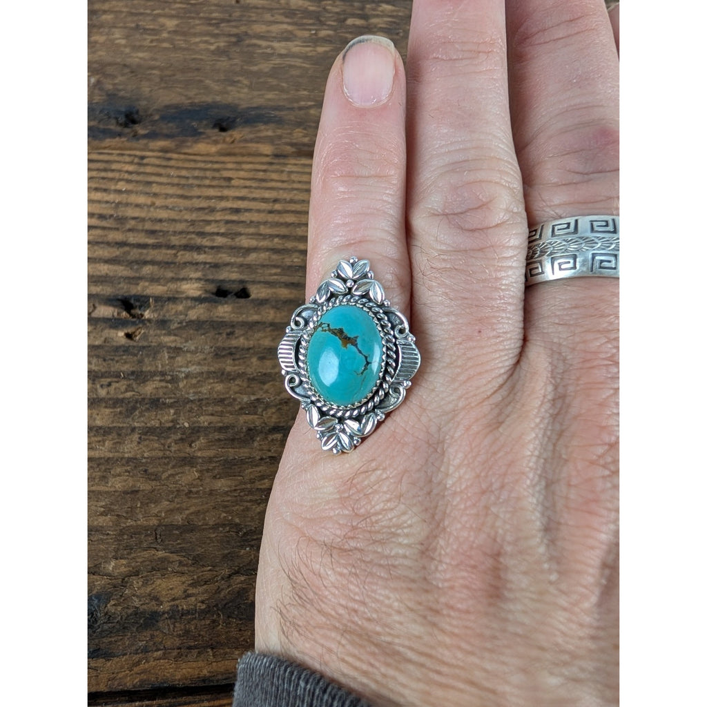 Southwestern Turquoise Stamped Sterling Silver 925 Adjustable Ring New