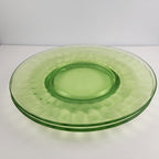 8" Green Depression Glass Scalloped Pattern Plates with Faint UV Glow Set of 2