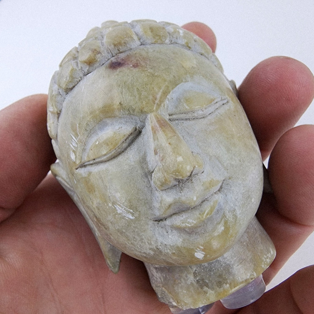 Soapstone Buddha Head Stone Carving India Vintage Tan Stone