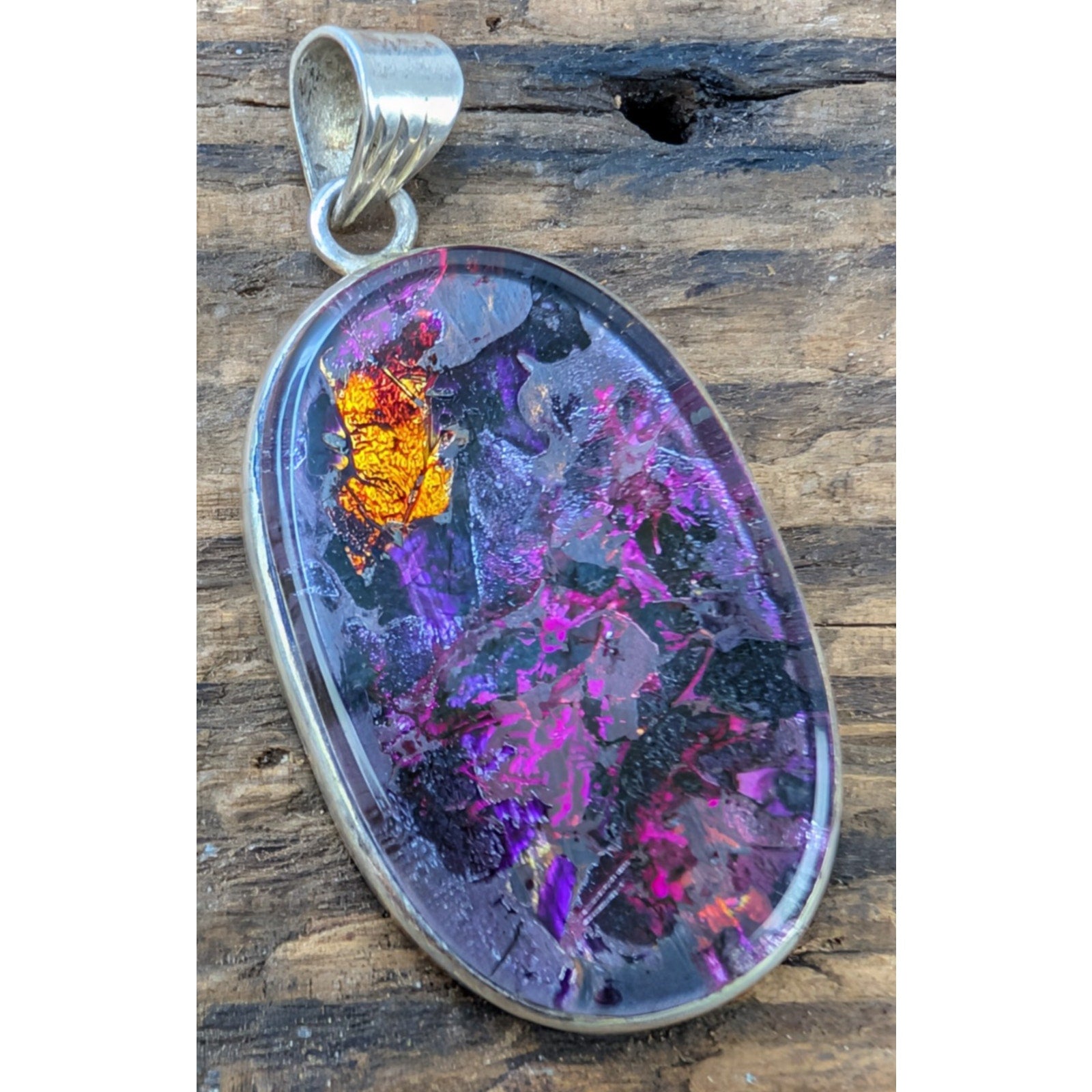 Vintage Purple Dichroic Glass Sterling Silver 925 Pendant