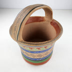 1930's Ladislao Ortega Polychrome Handled Basket Clay Painted Mexican Pottery