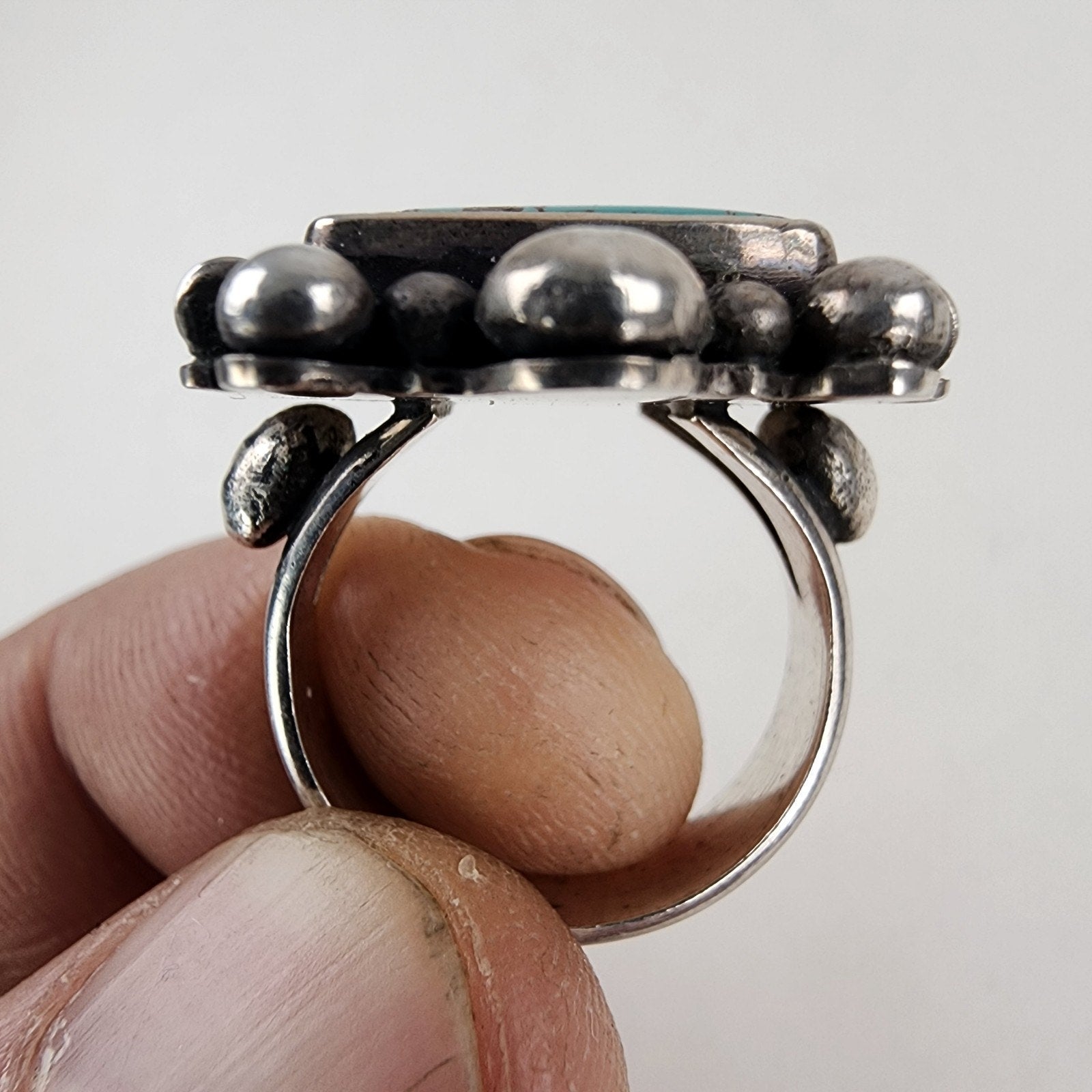 Sterling Silver 925 Turquoise Statement Ring Size 8 1/2 Vintage 17g