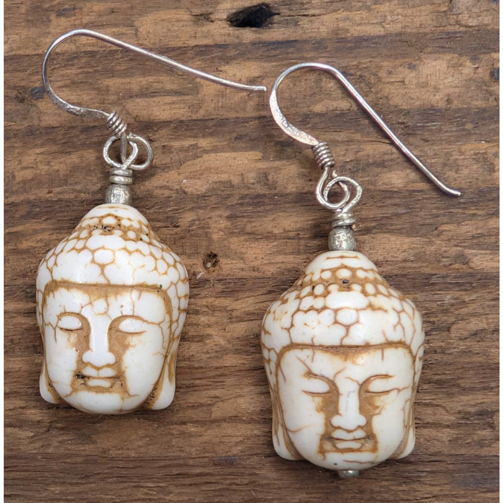 Buddha Head Sterling Silver 925 Dangle Earrings Vintage