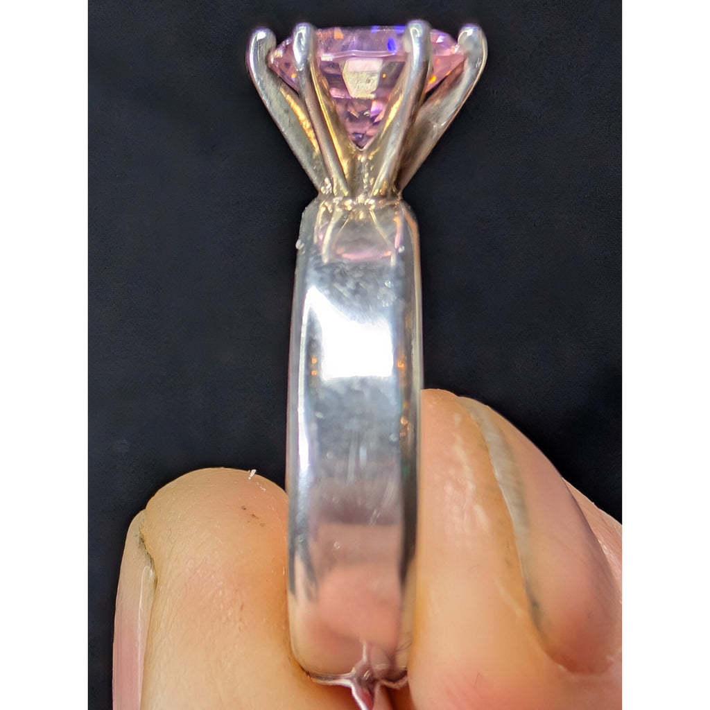Bold Pink CZ Cocktail Sterling Silver 925 Ring - Size 8 1/2
