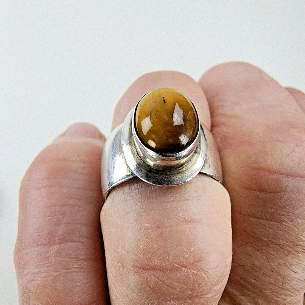 Tigers Eye Cabochon Ring Size 8 1/2 Sterling Silver 925 Vintage Southwestern